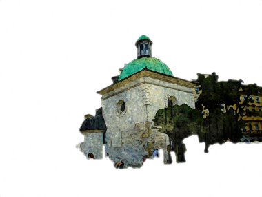 Eski şehir Krakow sanat illüstrasyonları antika