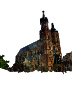 Eski şehir Krakow sanat illüstrasyonları antika