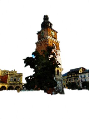 Eski şehir Krakow sanat illüstrasyonları antika