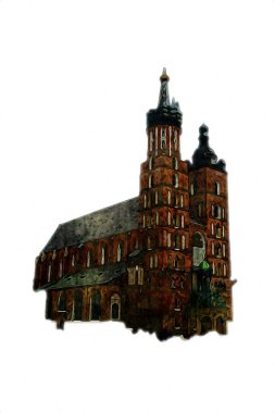 Eski şehir Krakow sanat illüstrasyonları antika