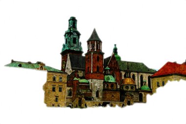 Eski şehir Krakow sanat illüstrasyonları antika
