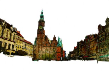 Wroclaw City Poland antika sanat eskizi çizimi