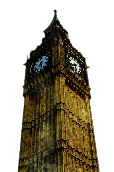 London Big Ben Art Drawing Illustrch Fun Design Vintage Retro — стокове фото