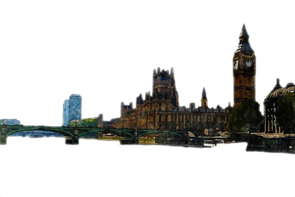 Londen Big Ben Kunst Tekening Schets Illustratie Leuk Ontwerp Vintage — Stockfoto