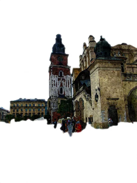 Old City Krakow Art Illustration Retro Vintage — Stock Photo, Image