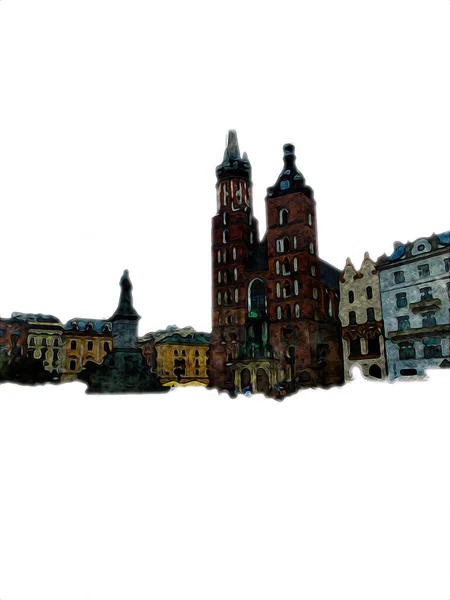 Старый Город Краков Художественная Иллюстрация Ретро Винтаж — стоковое фото