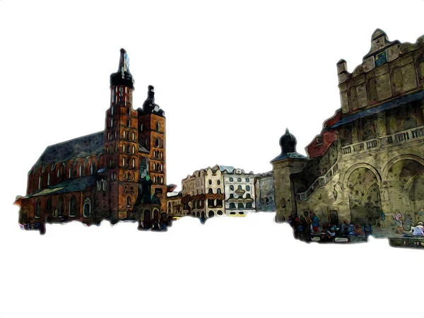 Old City Krakow Art Illustration Retro Vintage — Stock Photo, Image