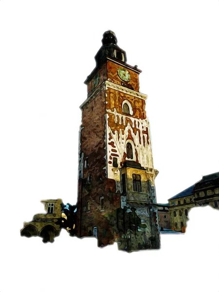 Vieille Ville Krakow Art Illustration Rétro Vintage — Photo