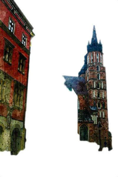 Cidade Velha Krakow Arte Ilustração Retro Vintage — Fotografia de Stock