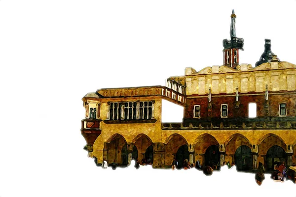 Vecchia Città Krakow Arte Illustrazione Retrò Vintage — Foto Stock