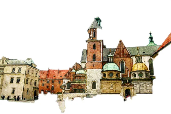 Old City Krakow Art Illustration Retro Vintage — Stock Photo, Image