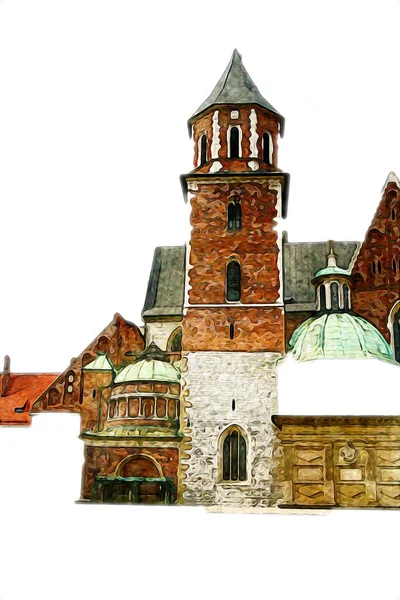 Old City Krakow Art Illustration Retro Vintage — Stock Photo, Image