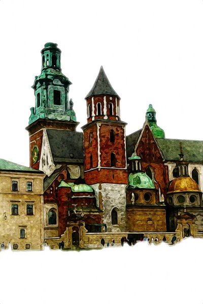 Old City Krakow Art Illustration Retro Vintage — Stock Photo, Image