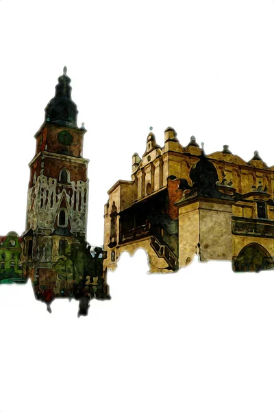 Παλιά Πόλη Krakow Τέχνη Απεικόνιση Ρετρό Τρύγος — Φωτογραφία Αρχείου