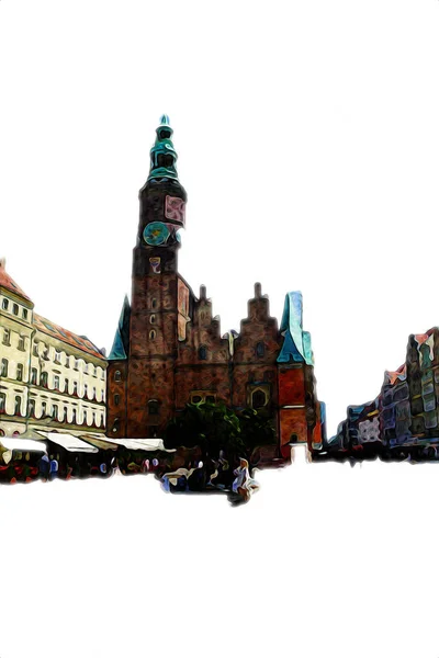 Wroclaw Stad Poland Retro Vintage Konst Teckning Skiss Illustration — Stockfoto