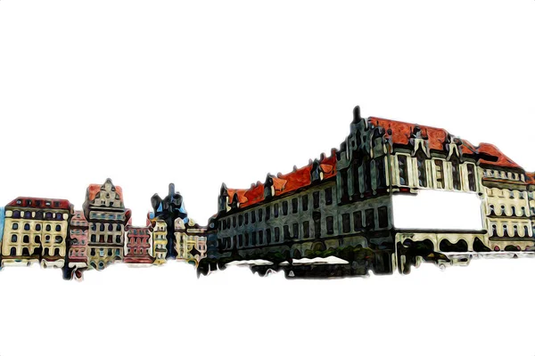 Wroclaw City Poland Rétro Vintage Art Dessin Croquis Illustration — Photo