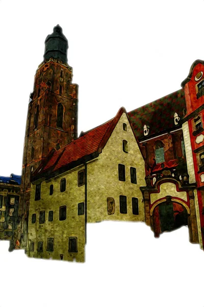 Wroclaw Stad Polen Retro Vintage Kunst Tekening Schets Illustratie — Stockfoto