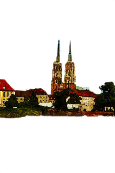 Wroclaw City Poland Retro Vintage Art Drawing Sketch Illustration — Stock Photo, Image