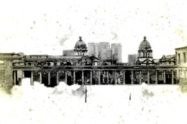 Londra 'nın büyük Ben sanat eseri çizimi, çizim, eğlenceli tasarım, antika retro