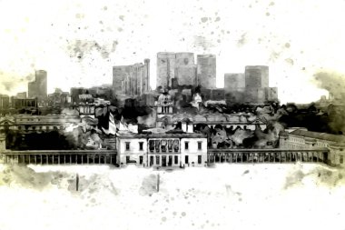 Londra 'nın büyük Ben sanat eseri çizimi, çizim, eğlenceli tasarım, antika retro