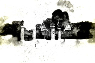 Londra 'nın büyük Ben sanat eseri çizimi, çizim, eğlenceli tasarım, antika retro