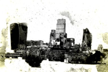 Londra 'nın büyük Ben sanat eseri çizimi, çizim, eğlenceli tasarım, antika retro