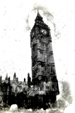 Londra 'nın büyük Ben sanat eseri çizimi, çizim, eğlenceli tasarım, antika retro