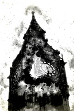 Londra 'nın büyük Ben sanat eseri çizimi, çizim, eğlenceli tasarım, antika retro