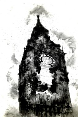 Londra 'nın büyük Ben sanat eseri çizimi, çizim, eğlenceli tasarım, antika retro