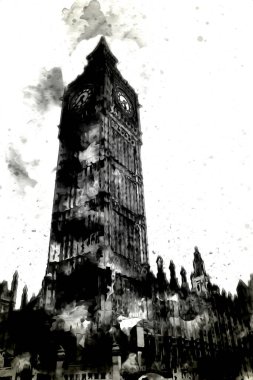 Londra 'nın büyük Ben sanat eseri çizimi, çizim, eğlenceli tasarım, antika retro