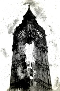 Londra 'nın büyük Ben sanat eseri çizimi, çizim, eğlenceli tasarım, antika retro