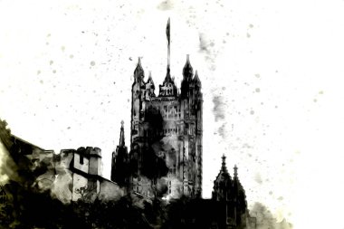 Londra 'nın büyük Ben sanat eseri çizimi, çizim, eğlenceli tasarım, antika retro