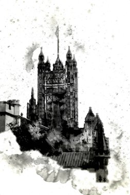 Londra 'nın büyük Ben sanat eseri çizimi, çizim, eğlenceli tasarım, antika retro