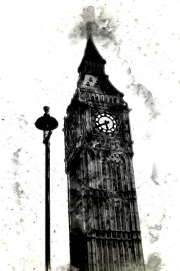 Londra 'nın büyük Ben sanat eseri çizimi, çizim, eğlenceli tasarım, antika retro