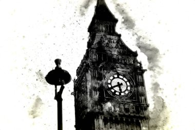 Londra 'nın büyük Ben sanat eseri çizimi, çizim, eğlenceli tasarım, antika retro