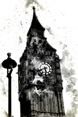 Londra 'nın büyük Ben sanat eseri çizimi, çizim, eğlenceli tasarım, antika retro