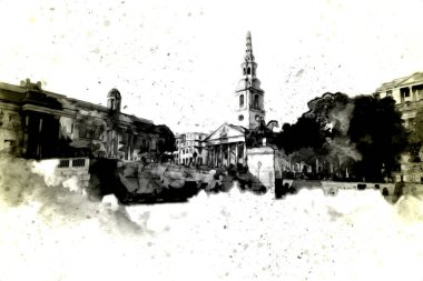 Londra 'nın büyük Ben sanat eseri çizimi, çizim, eğlenceli tasarım, antika retro