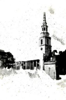 Londra 'nın büyük Ben sanat eseri çizimi, çizim, eğlenceli tasarım, antika retro