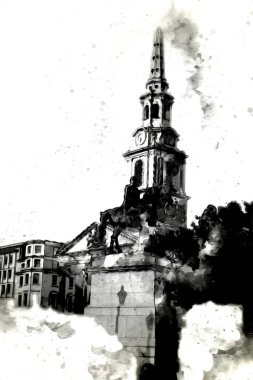 Londra 'nın büyük Ben sanat eseri çizimi, çizim, eğlenceli tasarım, antika retro