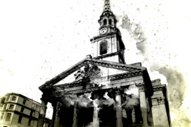 Londra 'nın büyük Ben sanat eseri çizimi, çizim, eğlenceli tasarım, antika retro