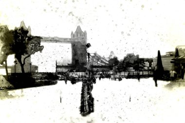 Londra 'nın büyük Ben sanat eseri çizimi, çizim, eğlenceli tasarım, antika retro