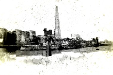 Londra 'nın büyük Ben sanat eseri çizimi, çizim, eğlenceli tasarım, antika retro