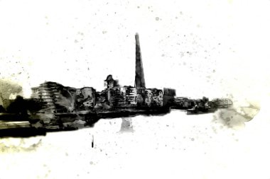 Londra 'nın büyük Ben sanat eseri çizimi, çizim, eğlenceli tasarım, antika retro