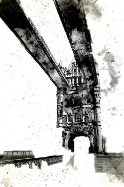 Londra 'nın büyük Ben sanat eseri çizimi, çizim, eğlenceli tasarım, antika retro