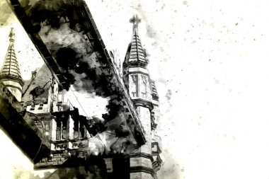 Londra 'nın büyük Ben sanat eseri çizimi, çizim, eğlenceli tasarım, antika retro