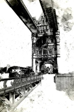 Londra 'nın büyük Ben sanat eseri çizimi, çizim, eğlenceli tasarım, antika retro