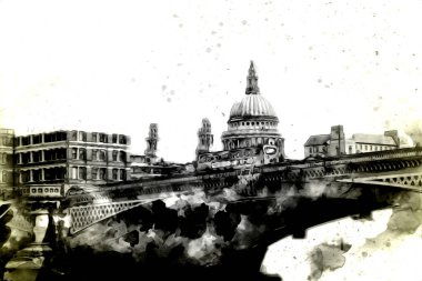 Londra 'nın büyük Ben sanat eseri çizimi, çizim, eğlenceli tasarım, antika retro