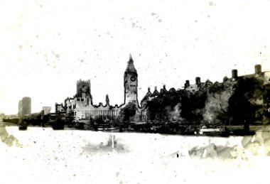 Londra 'nın büyük Ben sanat eseri çizimi, çizim, eğlenceli tasarım, antika retro