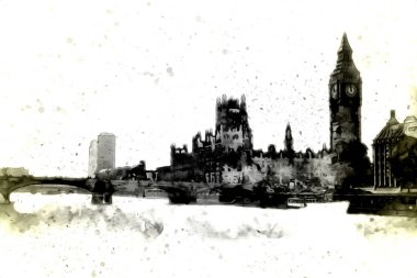 Londra 'nın büyük Ben sanat eseri çizimi, çizim, eğlenceli tasarım, antika retro