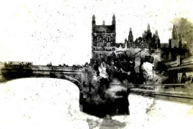 Londra 'nın büyük Ben sanat eseri çizimi, çizim, eğlenceli tasarım, antika retro